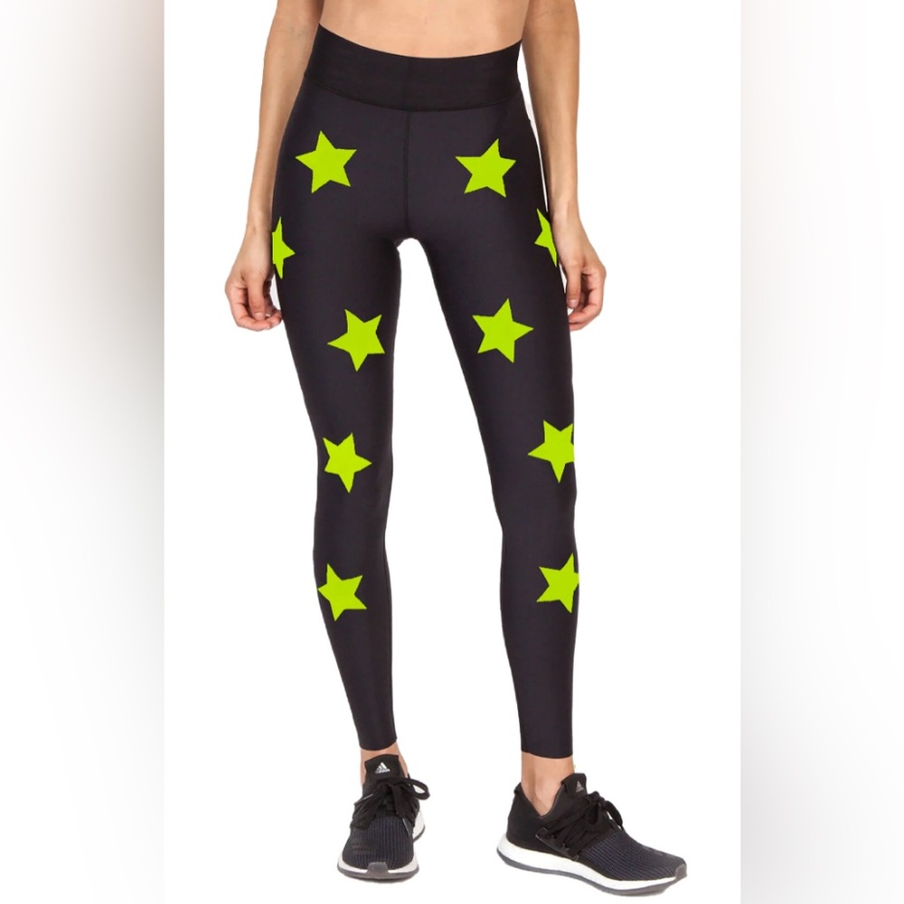 ultracor Black Leggings with Neon Yellow Star Print
